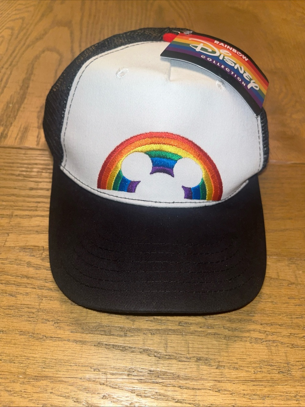 Disney Mickey Mouse Trucker Hat Mesh Back Snapback Baseball Cap Black Rainbow